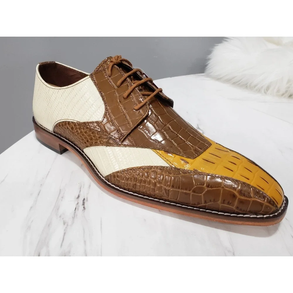 NEW NO BOX SIZE 13 WIDE Stacy Adams Tristano Men's Oxford‎ BROWN TAN white croc